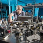 Experimental set up in RAL Space's Laser Spectroscopy Laboratory at STFC's Rutherford Appleton Laboratory on 5th February 2016. Image shows Dr Neil Macleod adjusting the ACLaS remote sensing natural gas instrument.